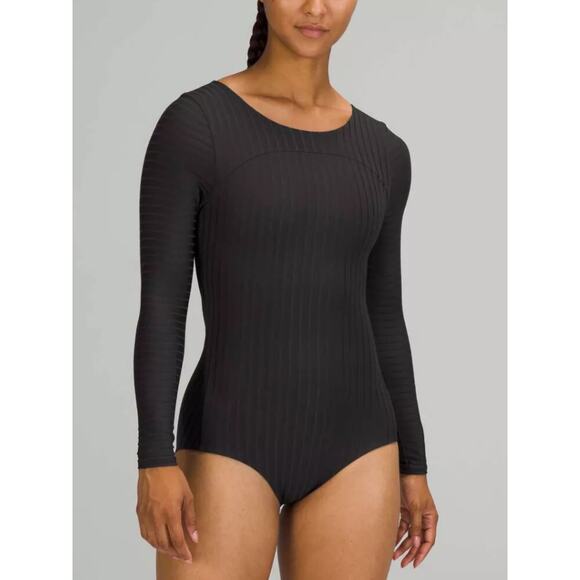 Lululemon Ribbed Wrap Back - Long Sleeve One Piece UV Protection - XL Black - Picture 3 of 12